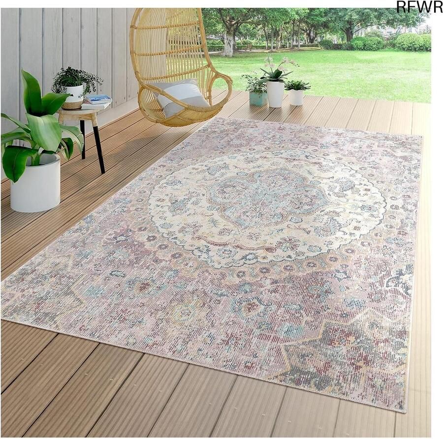 RFWR Vloerkleed voor binnen en buiten laagpolig oriëntaals patroon roze Maat: 60x100 cm