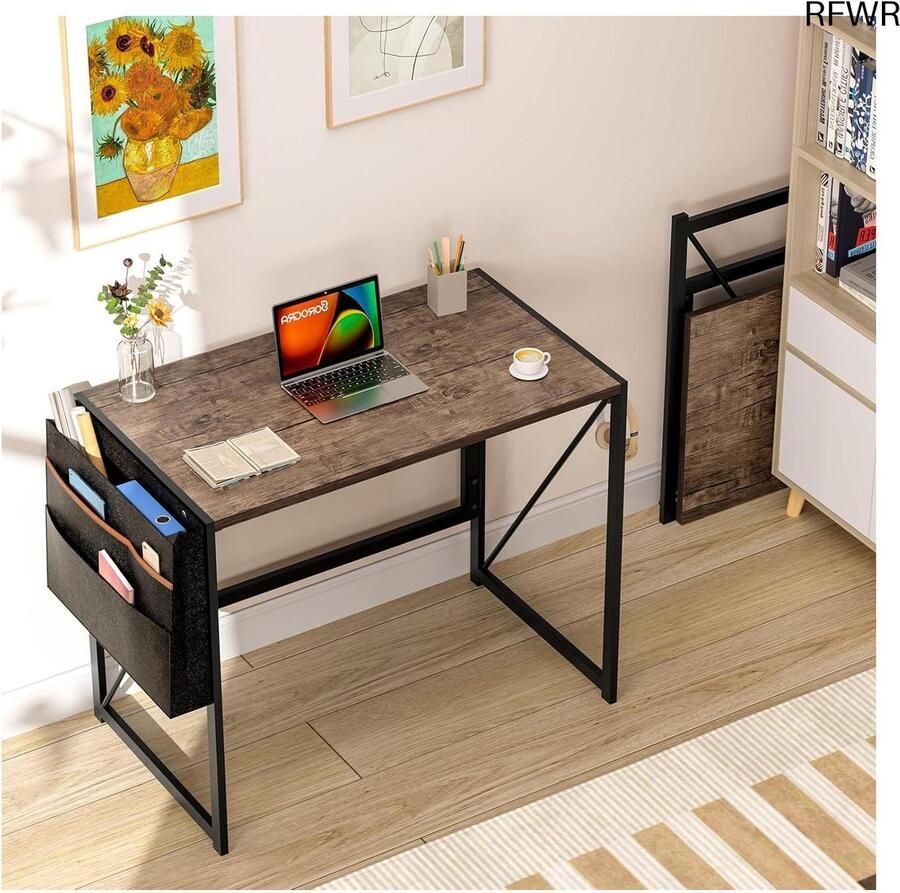 RFWR Vouwbureau voor kleine ruimtes met opbergvak en hoofdtelefoonhaak 90 cm opvouwbaar bureau