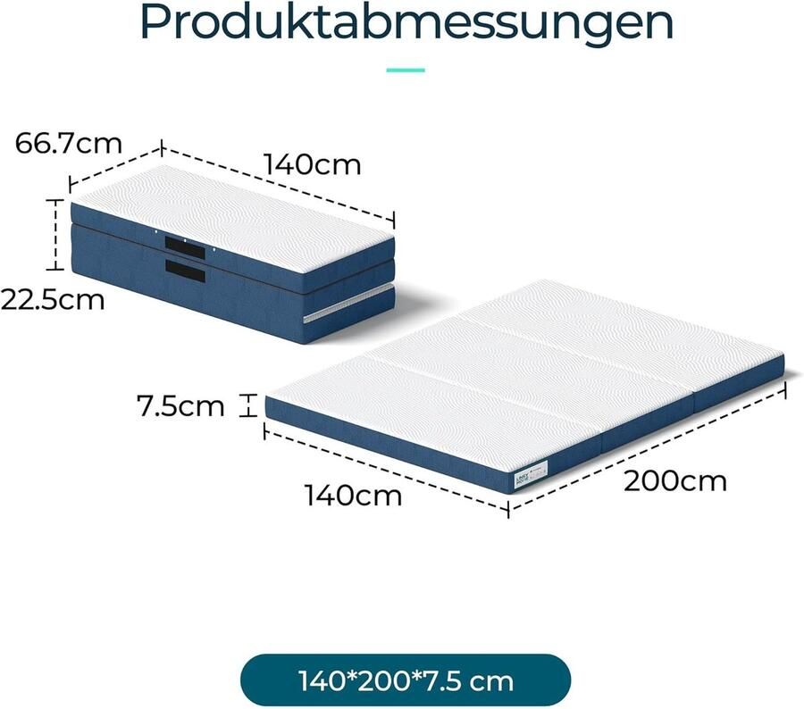 RFWR Vouwmatras 140 x 200 cm met Waterdichte Hoes en Tencel Bovenkant