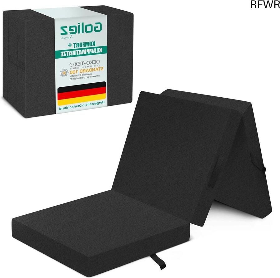 RFWR Vouwmatras 3-delig Inklapbaar Gastenmatras voor Kamperen en Thuis Wasbare Overtrek Eenpersoons (190 x 60 x 7 cm)