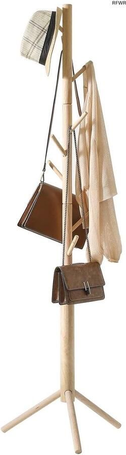 RFWR Vrijstaande houten kapstok met 8 haken en verstelbare hoogte voor entree en woonkamer