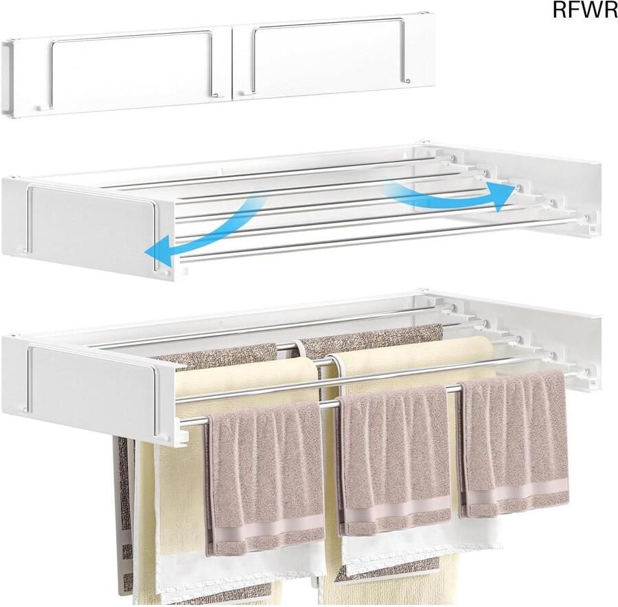 RFWR Wandgemonteerd Droogrek Intrekbaar en Ruimtebesparend met 30 kg Capaciteit Eenvoudig te Installeren en Opvouwbaar voor Binnen en Buiten Wit 75 cm