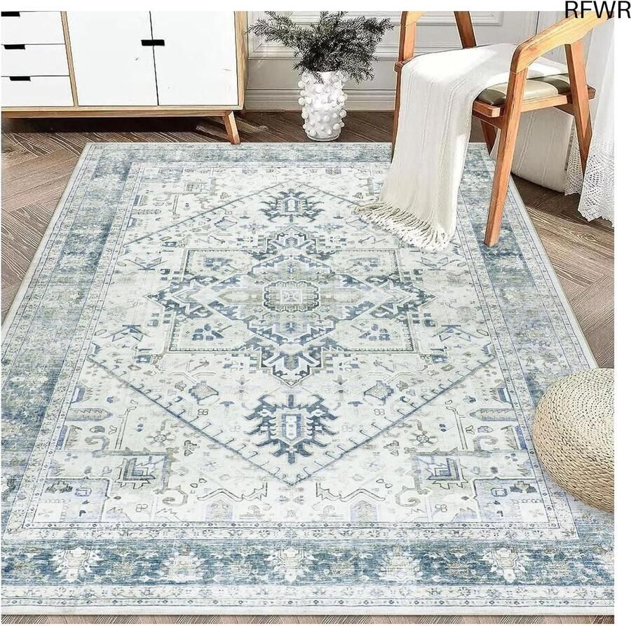 RFWR Wasbaar vintage vloerkleed 120 x 170 cm Antislip en multifunctioneel tapijt voor slaapkamer woonkamer en keuken