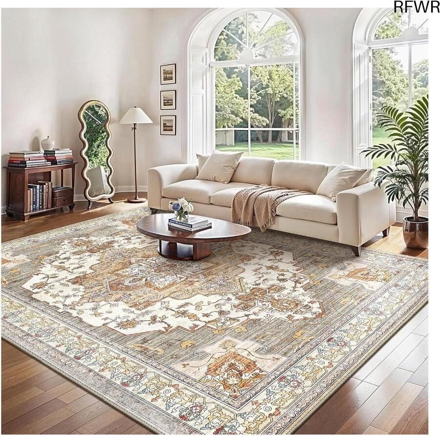 RFWR Wasbaar Vloerkleed Vintage Antislip Tapijt voor Woonkamer Slaapkamer Keuken 120x170CM