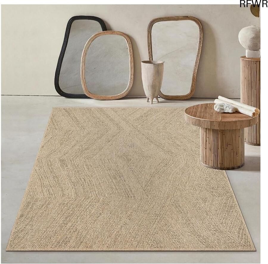 RFWR Weerbestendig Tapijt voor Binnen en Buiten in Natuurlijke Jute-look 60 x 90 cm