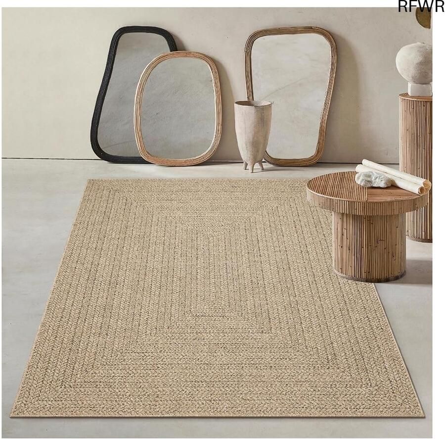 RFWR Weerbestendig tapijt voor binnen en buiten natuurlijke jute-look 60 x 90 cm