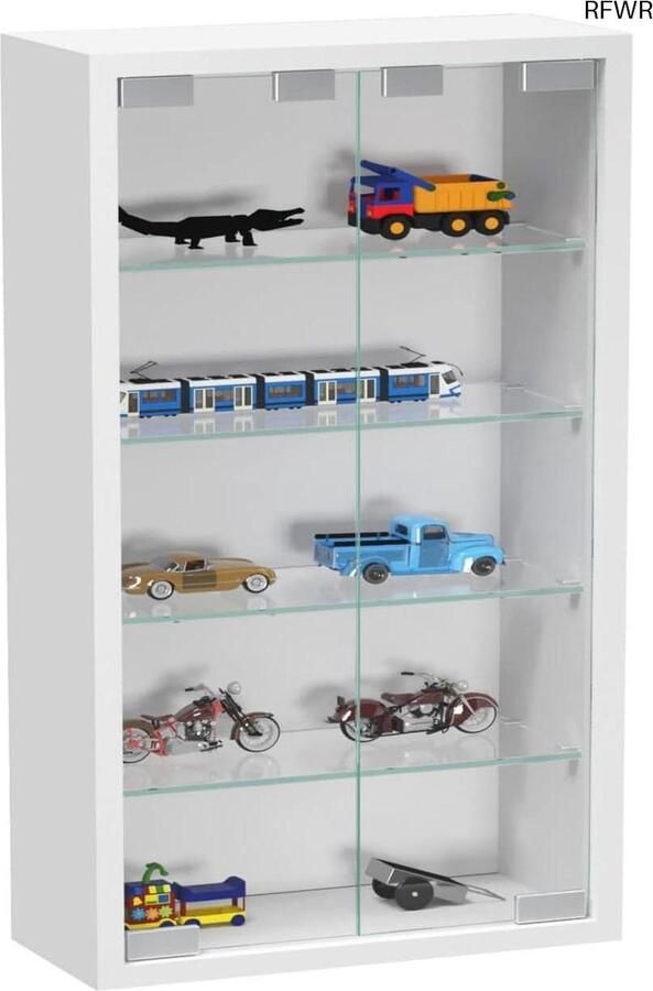 RFWR Witte Vitrinekast Compacte Wandvitrine en Staande Showcase Houten Glazen Vitrinekast 40x60x12 cm