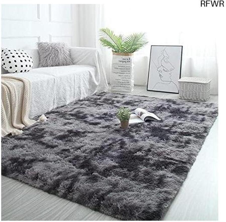 RFWR Zacht en Pluizig Tapijt Antislip Vloerkleed voor Woonkamer en Slaapkamer (80 x 160 cm Donkergrijs)