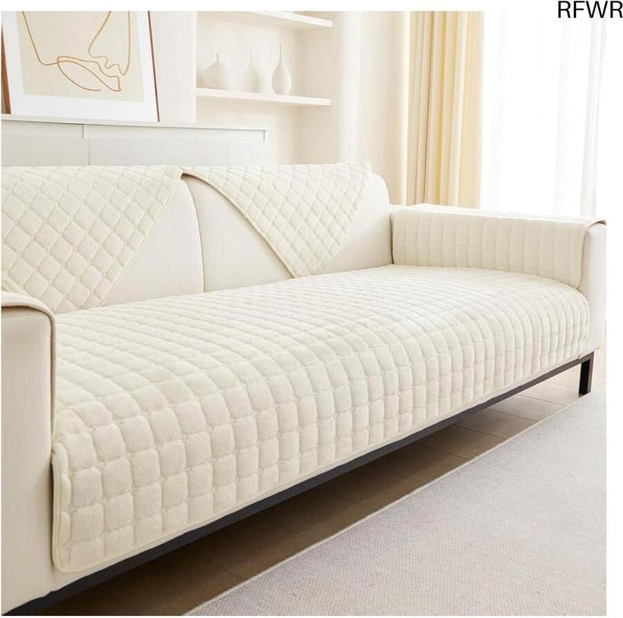 RFWR Zachte wasbare flanellen bankhoezen voor 1 2 of 3 zits banken slipvaste meubelhoes geschikt voor hoekbanken beige 90 x 210 cm