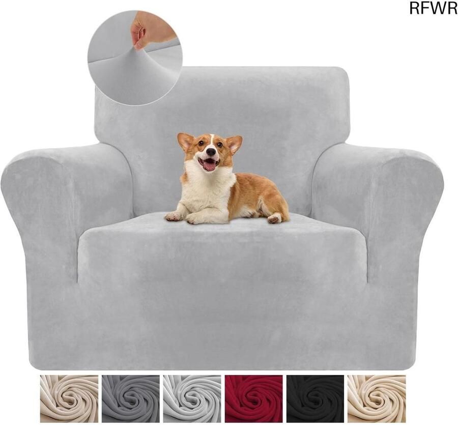 RFWR Zachte Velours Stoelhoes voor 1 Zitplaats met Armleuningen Krasbestendig en Comfortabel Lichtgrijs