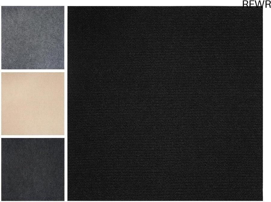 RFWR Zelfklevende tapijttegels voor vloeren Set van 10 zwart eenvoudig te installeren ideaal voor thuis en kantoor