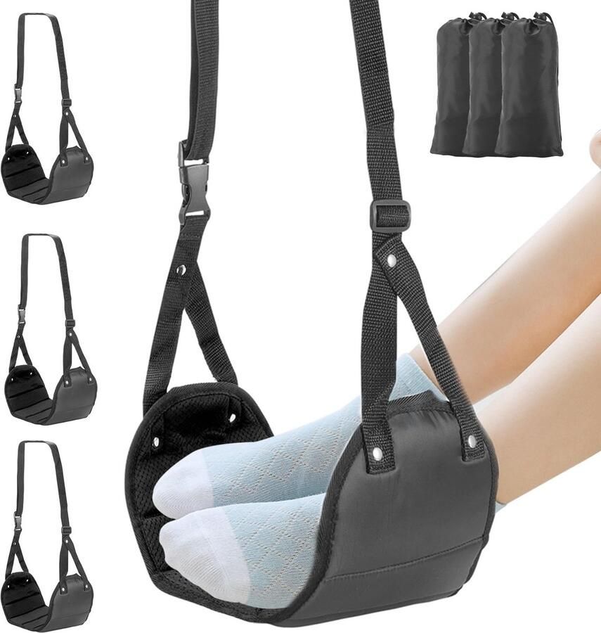 RFYTDCF 3-pack vliegtuighangmat opvouwbare vliegtuigvoetsteun draagbare reisgadgets voetensteun verstelbare beensteun voor vliegreizen auto kantoor slaapzaal ontspanning zwart