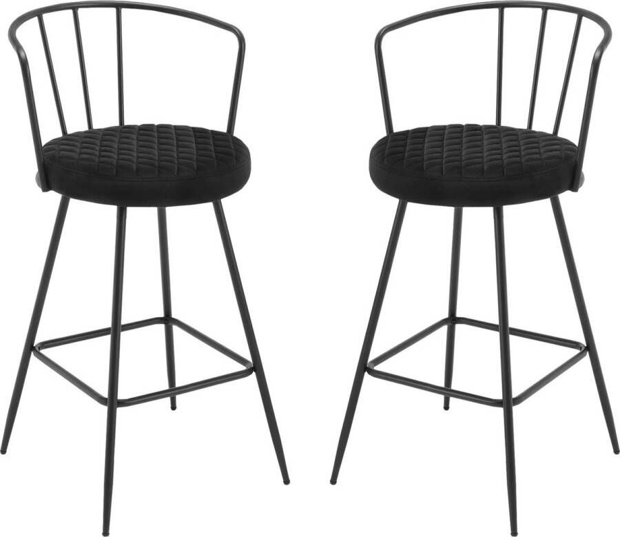 RG Enterprises Barkrukken set van 2 Fluwelen barkrukken met rugleuning Zwart 94cm