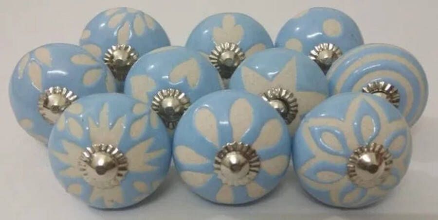 RiaD 10 x Prachtige deurknop keramiek blauw met wit met schroef voor kast DIY kastknop- Meubelknop Deurknoppen voor kasten Meubelbeslag Deurknopjes Meubelknoppen