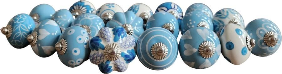 RiaD 20 x Prachtige deurknop keramiek blauw met schroef voor kast DIY kastknop- Meubelknop Deurknoppen voor kasten Meubelbeslag Deurknopjes Meubelknoppen