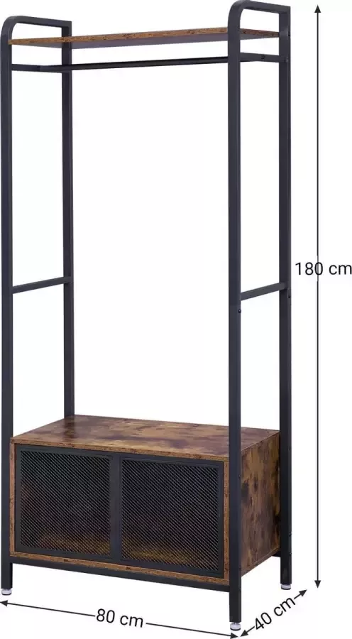 Rich Interiors Industrieel Kapstok Vintage XL Garderoberek met kapstok inclusief zitbankje en schoenenrek Inclusief Zitbankje