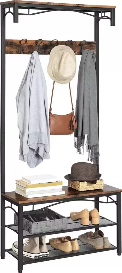 Rich Interiors Industrieel Vintage Kapstok 5 Haaks XXL Garderobe Rek Hout MDF Metaal