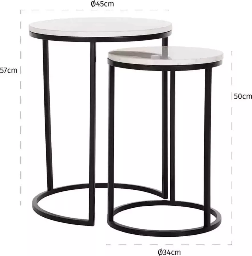 Richmond Interiors Richmond Bijzettafel Lexington Marmer en Staal Set van 2 stuks Zwart Rond - Foto 2