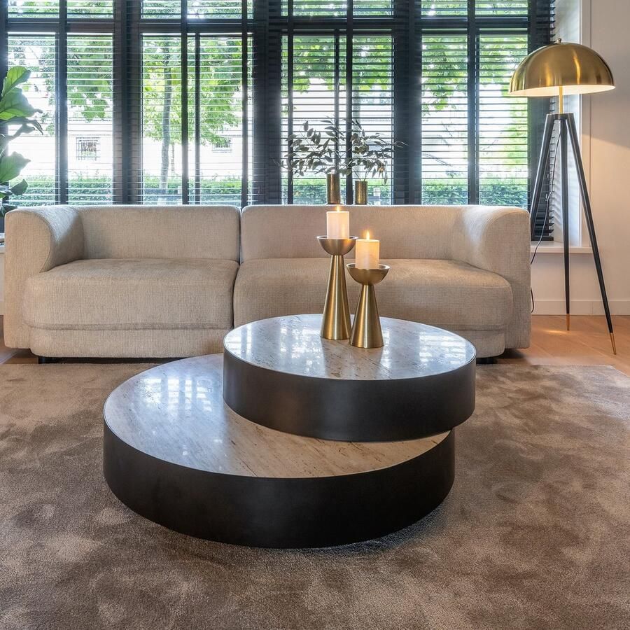 Richmond Interiors Richmond Ronde Salontafel Avalon Travertin 2-in-1 100 74cm Zwart