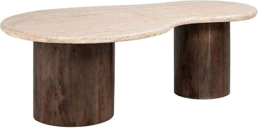Richmond Interiors Richmond Salontafel Douglas Organisch Mangohout en Travertin 120 x 70cm Bruin Japandi - Foto 2