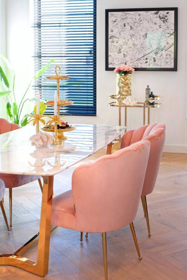 Richmond interiors Stoel Pippa pink velvet gold (Quartz Pink 700)