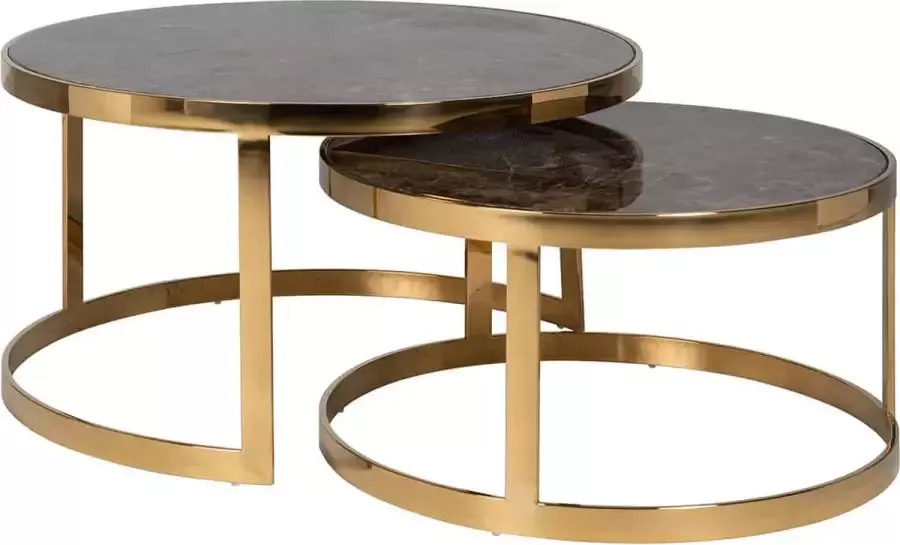 Richmond Interiors Richmond Ronde Salontafel Conrad Set van 2 stuks Faux Marmer Goud - Foto 3