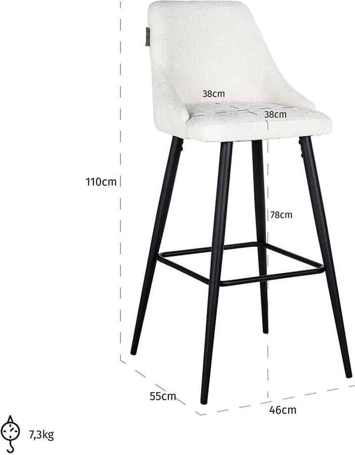 Richmond Interiors Richmond Barstoel Brooke Chenille Wit (zithoogte 78cm)