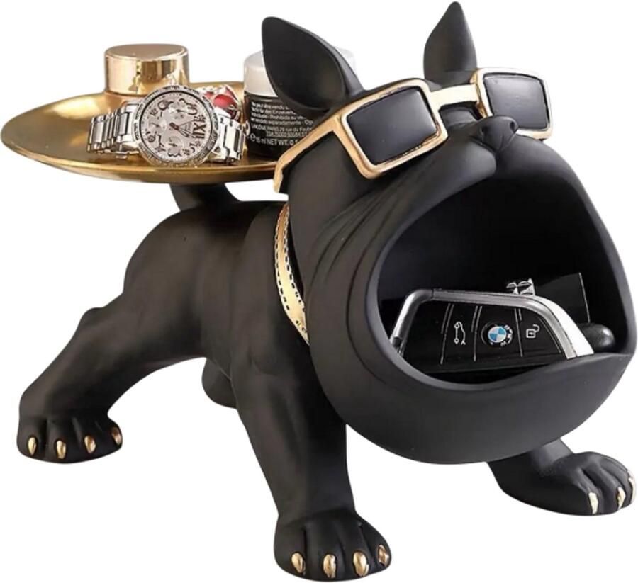 Rimmo Nordic Home Decoratie Creatief Bulldog Standbeeld met Grote Mond voor Kantoor Bureau Veranda & Sleutel Opslag Uniek Housewarming Geschenk Dierenbeeld Bulldog Beeld Interieurdecoratie Kantooraccessoires Modern Standbeeld Sleutelkastje