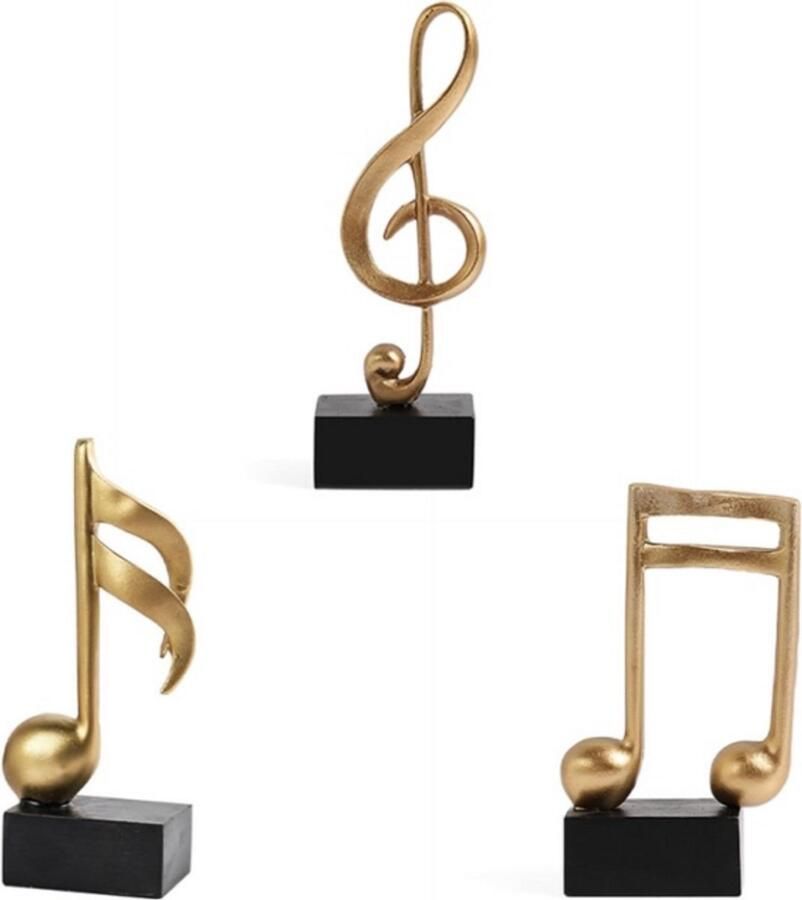 Rimmo Unieke Muziek Noten Beelden (Set van 3 Stuks) Goud Zwart Decoratieve Figuren Decoratief Beeld van Hars Creatief Decor Accessoires Art Muzieknoot Woonkamer Wijnkast Bureau Muziek Gerelateerde Ornamenten