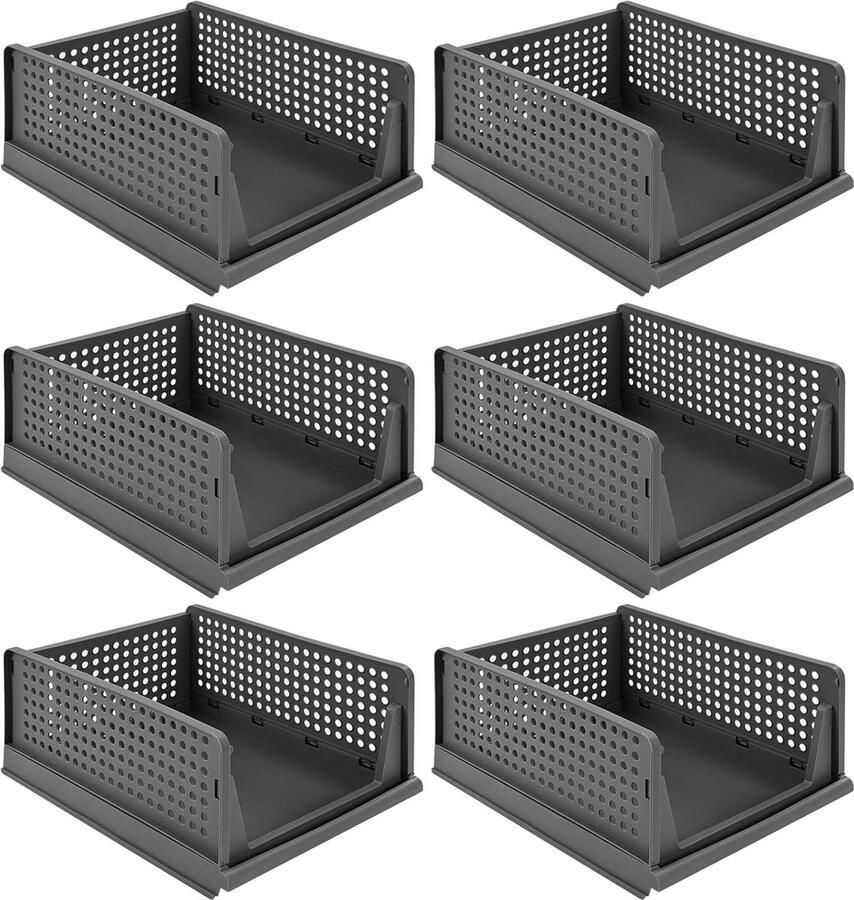 Riokem 6-delige Set Stapelbare Opbergdozen voor Kledingkast Keuken en Slaapkamer Grijs