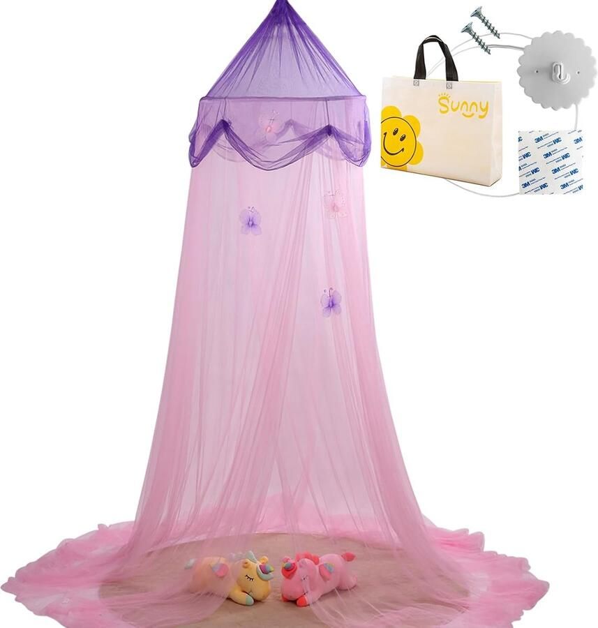 Riokem Bedhemel Hemelbed Kinderkamer Hemelbed Babybedje Kinderkamerdecoratie voor Grot Speelkamer Cadeau voor Babyshower Nieuwe Baby Ouder Kind (Paarse Vlinder)