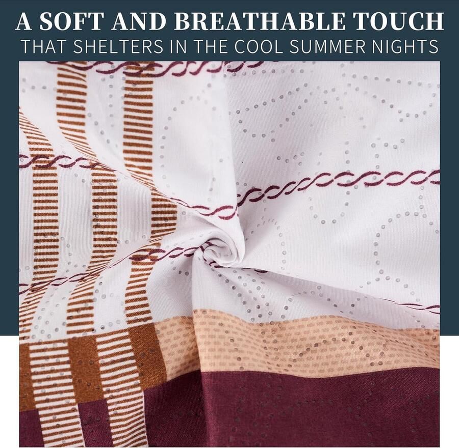 Riokem Boutis Spring Tweezijdige Bedsprei met Bruine Strepen + 1 Kussensloop 50 x 70 cm Lichtgewicht Dekentje (Bed 90 cm 180 x 260 cm)