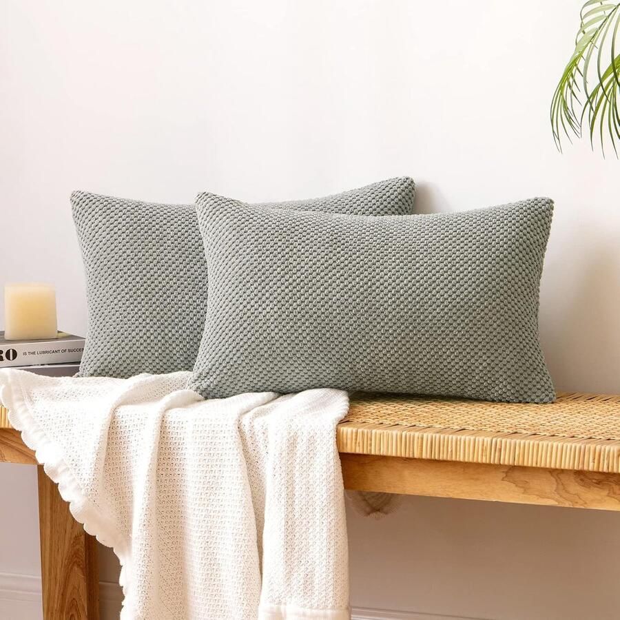 Riokem Corduroy Kussenhoes Decoratieve Granulaat Sofa Kussen Decoratieve Kussenhoezen Bank Kussenhoes Sierkussenhoes Decoratief Kussen voor Bank Sofa Woonkamer Set van 2 30 x 50 cm Lichtgrijs