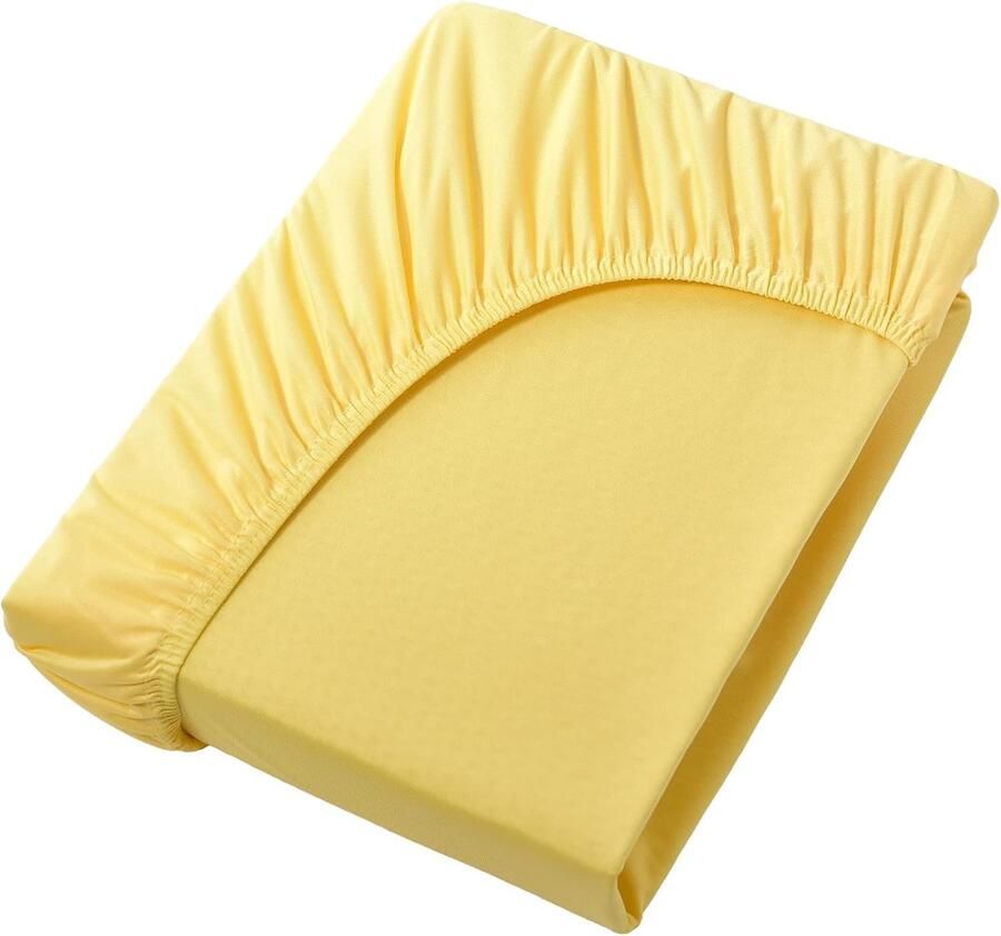 Riokem Extra Huidvriendelijk Hoeslaken voor Boxspring en Waterbed 200 x 220 cm Geel 100% Katoen