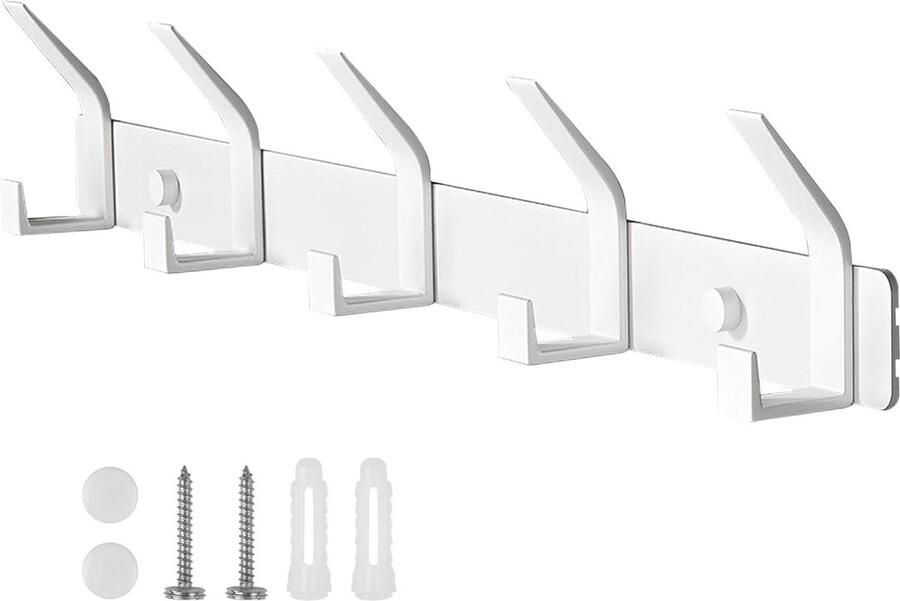 Riokem Garderobelijst met 5 haken Wandkapstok Wit Roestvrij staal 36 8 cm