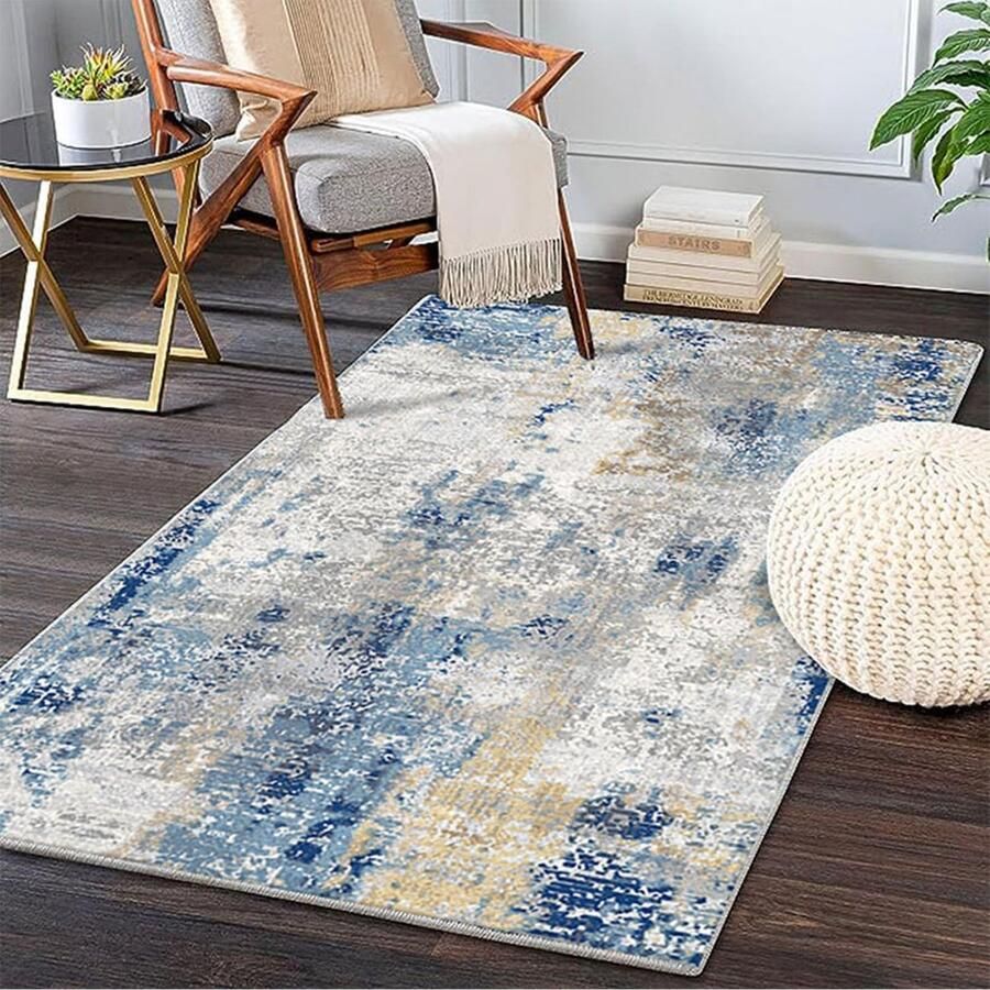 Riokem Gebiedskleed 210 x 150 cm 6 mm antislip moderne abstracte tapijten wasbaar zacht opvouwbaar keukenkleed voor buiten woonkamer slaapkamer eetkamer woondecoratie