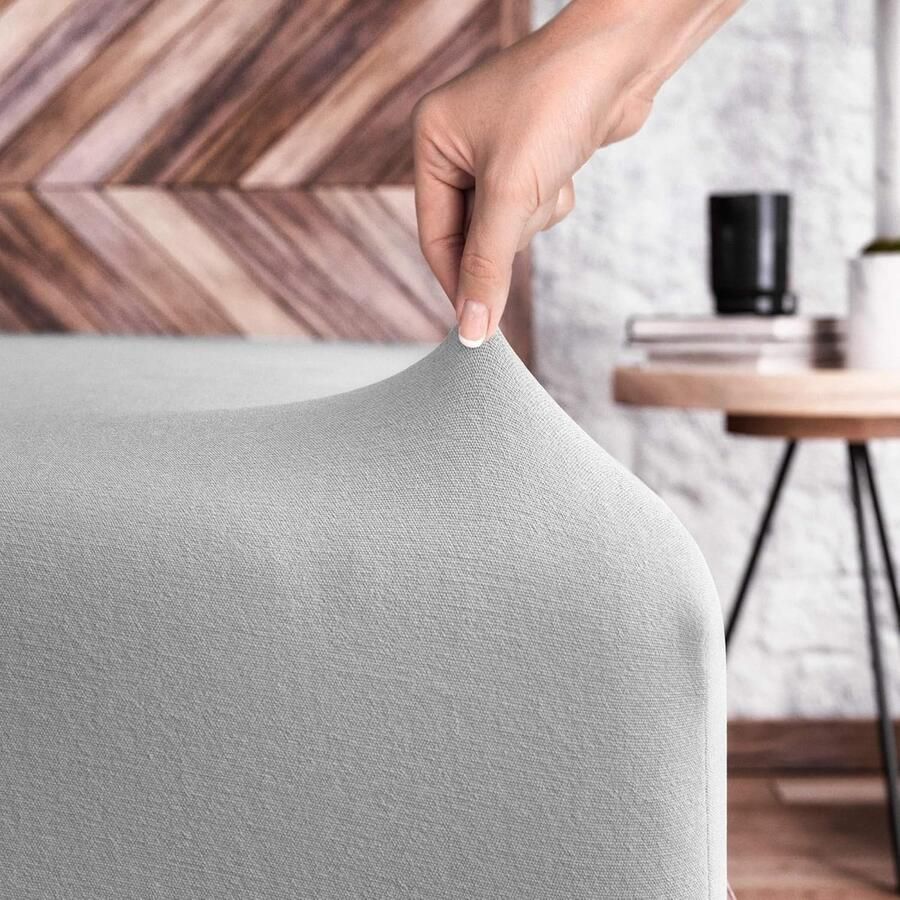 Hoeslaken 140 x 200 cm tot 160 x 200 cm 100% katoen superzacht jersey hoeslaken voor matras boxspringbed of topper 5 tot 20 cm matrashoogte lichtgrijs