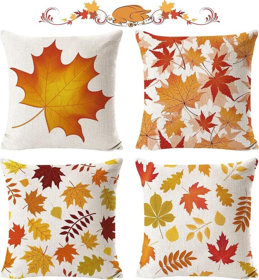 Riokem Kussenhoezen Set van 4 Herfstdecoratie voor Binnen 45 x 45 cm Sofa en Bed Accessoires