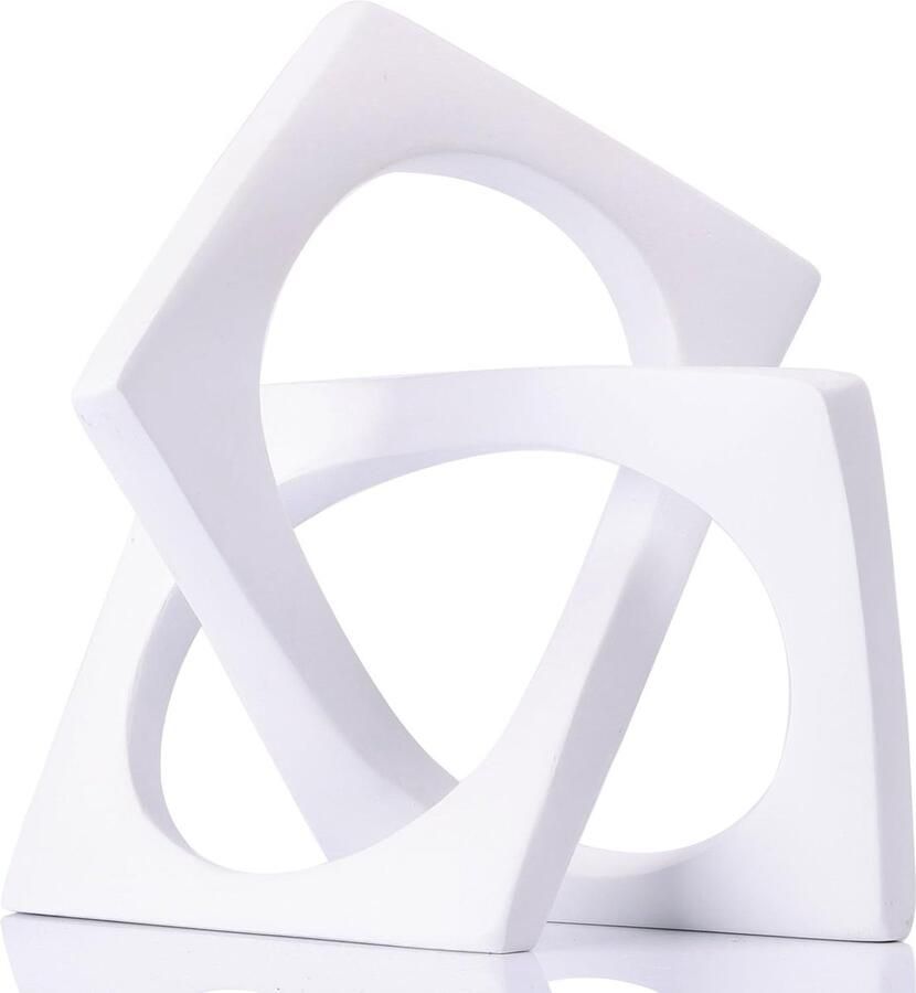 Riokem Moderne geometrische kubussculptuur Witte knoopbeelddecoratie Boekenkast Tafelsculptuur en beeldjes Witte decoratie Accentkubus Decoratieve ornamenten