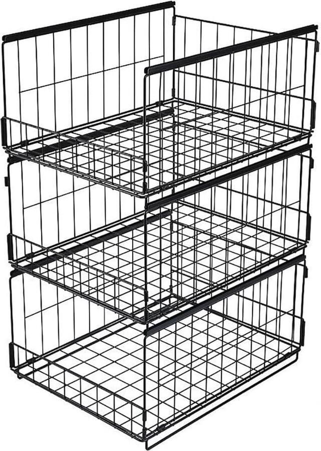 Riokem Pakket van 3 garderobekastorganizers stapelbare opbergdoos garderobekast ladekast metalen kast met planken garderobekastsysteem opvouwbare kast zwart