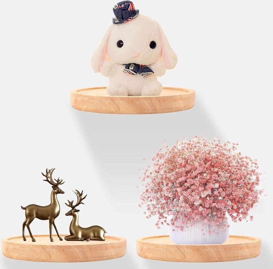 Ronde Wandplanken Zwevend Hout 3 stuks Ø 15 cm