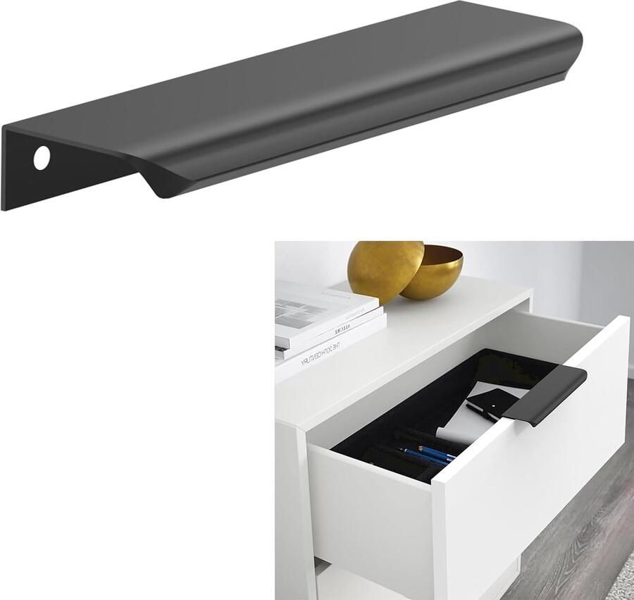 Riokem Set van 10 Onzichtbare Meubelgrepen voor Keukenkastjes en Laden Zwart Aluminium