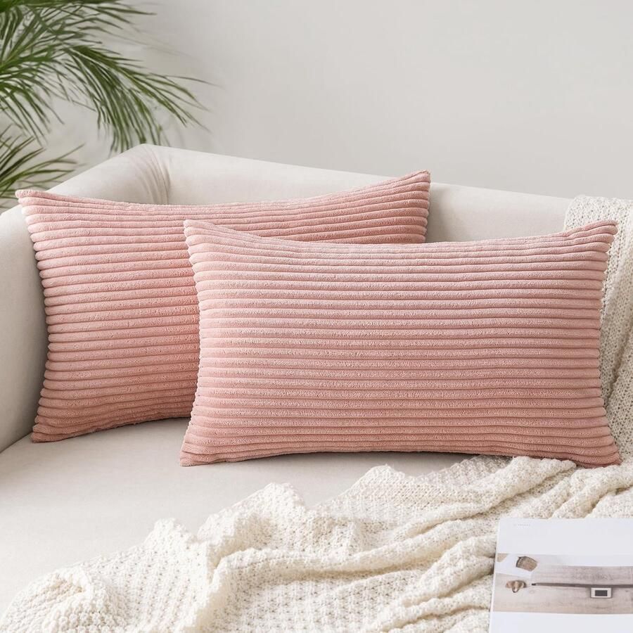 Riokem Set van 2 Corduroy Kussenhoezen Roze 30 x 50 cm Kussenhoezen Bankkussen Decoratieve Kussenhoes Bankkussen Zacht voor Bank Slaapkamer Woonkamer Balkon
