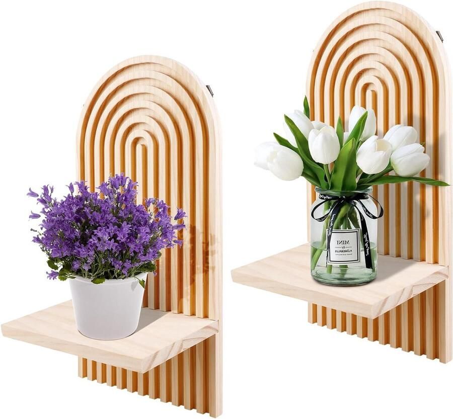 Set van 2 wandplanken wandrek zonder boren boho stijl hout