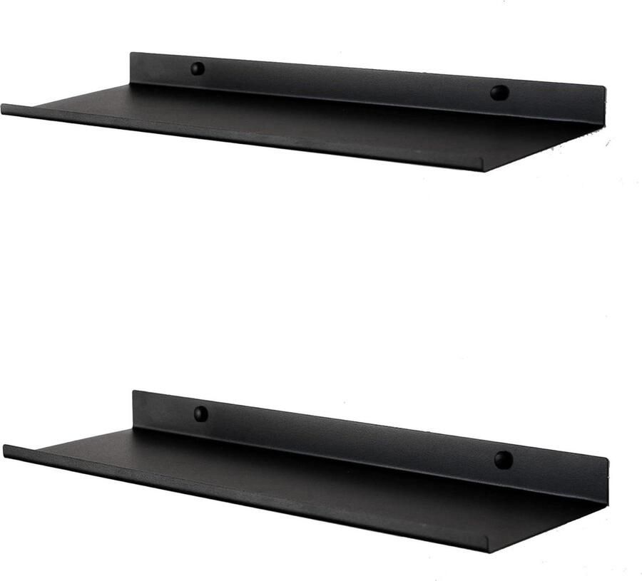 Riokem Set van 2 Zwevende Wandplanken Decoratie Organizer Zwart Metaal