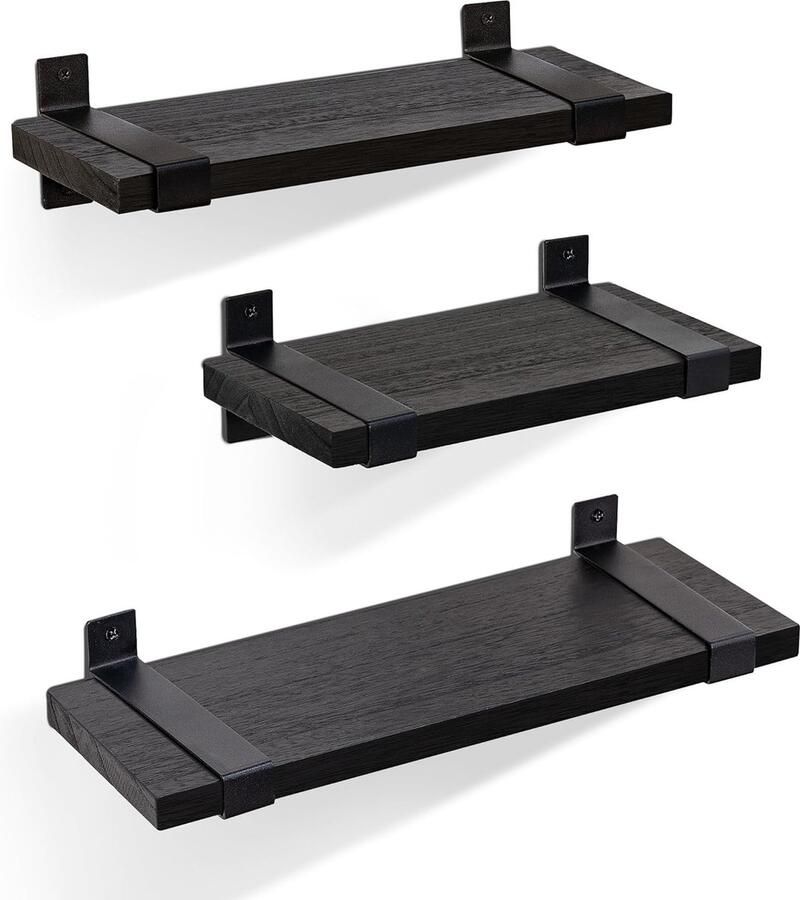 Riokem Set van 3 Rustieke Houten Zwevende Wandplanken voor Verschillende Kamers