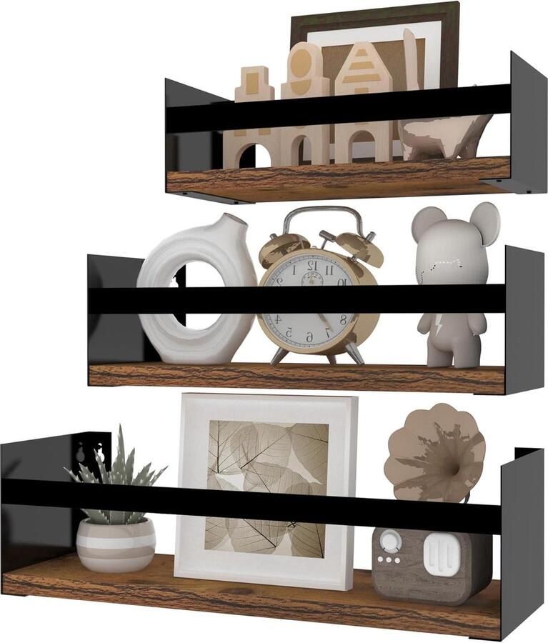 Riokem Set van 3 wandplanken stijlvolle zwevende planken zwart 40 cm