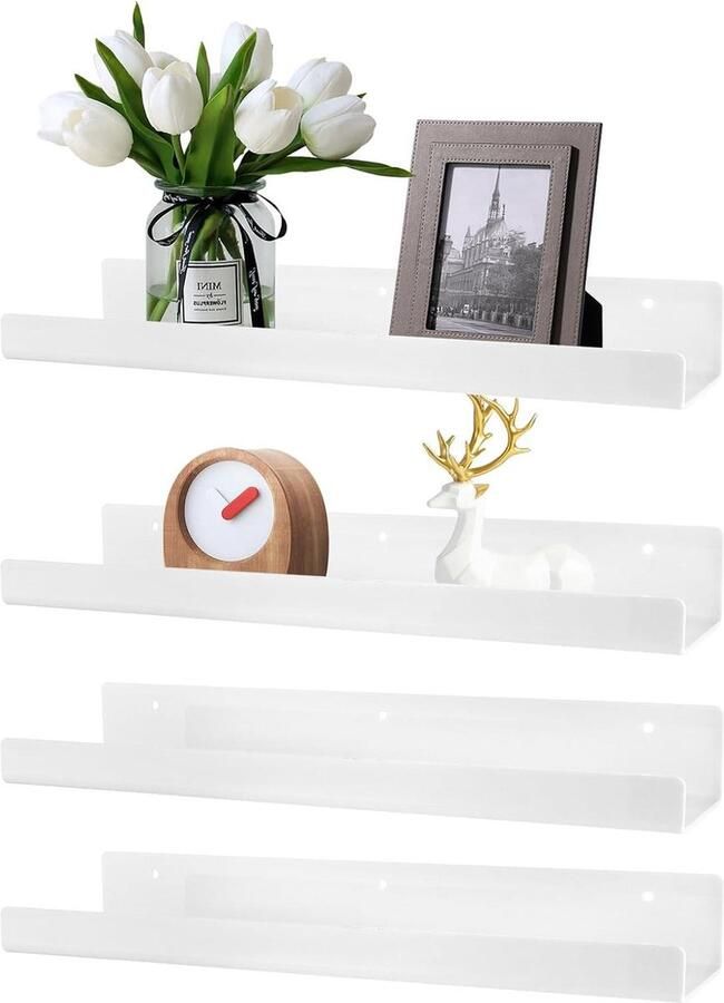 Set van 4 Zwevende Wandplanken Multi-functioneel 4 stuks Wit Acryl 38 cm