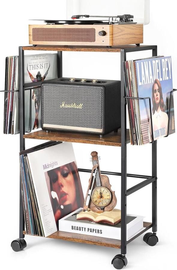 Riokem Stijlvolle Draaitafelstandaard en Opbergmeubel voor Vinylcollecties