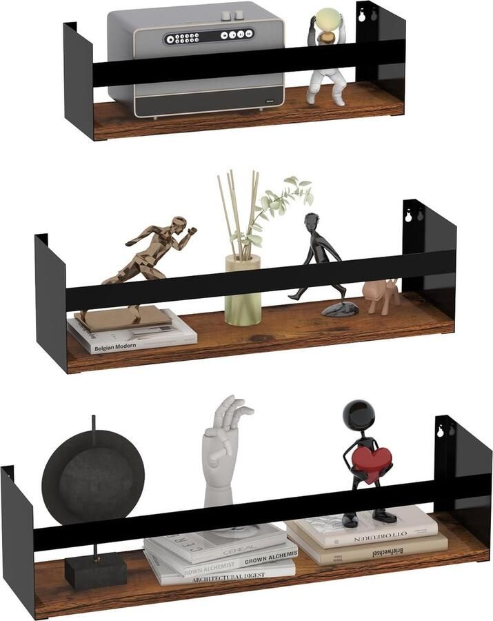 Riokem Stijlvolle en Robuuste Zwevende Wandplankenset van 60 cm Set van 3 Eenvoudige Montage en Multifunctioneel voor Keuken Badkamer en Woonkamer
